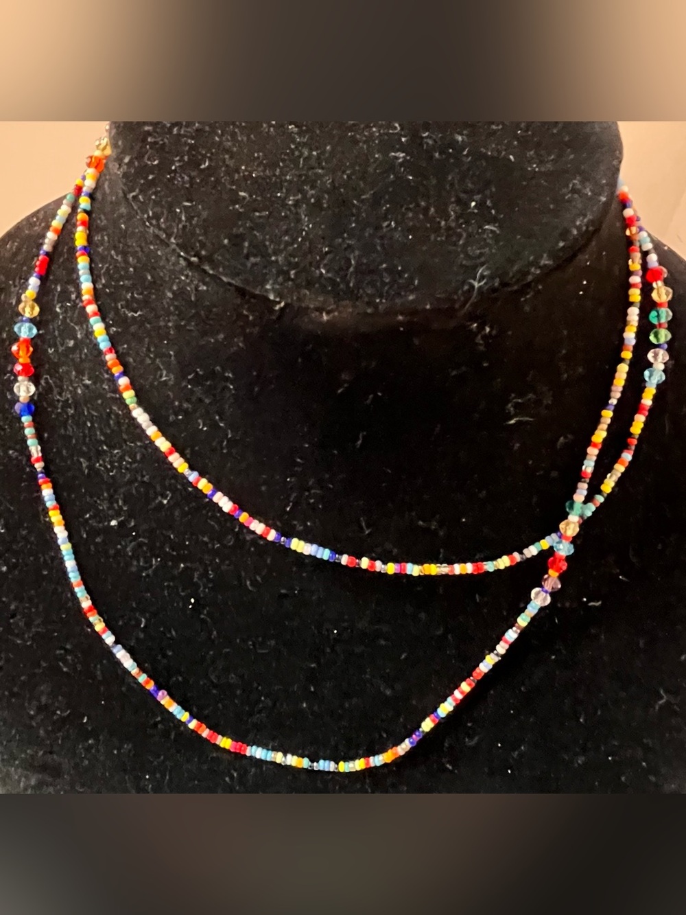 Colorful Extra Long Beaded Strand Necklace | Faceted Crystal Accents | Boho Laye
